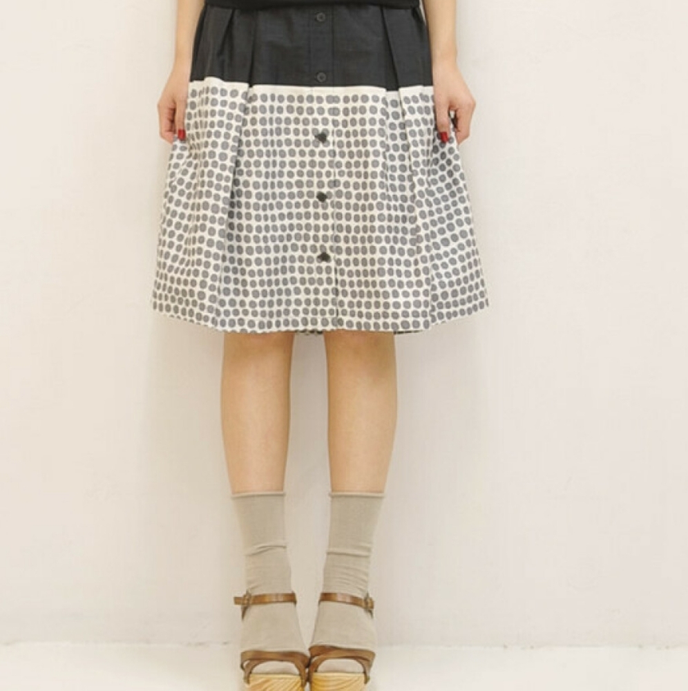 MARIMEKKO Poni Polka Dot Spot Print A-Line Cotton High Waisted Skirt - Picture 6 of 15